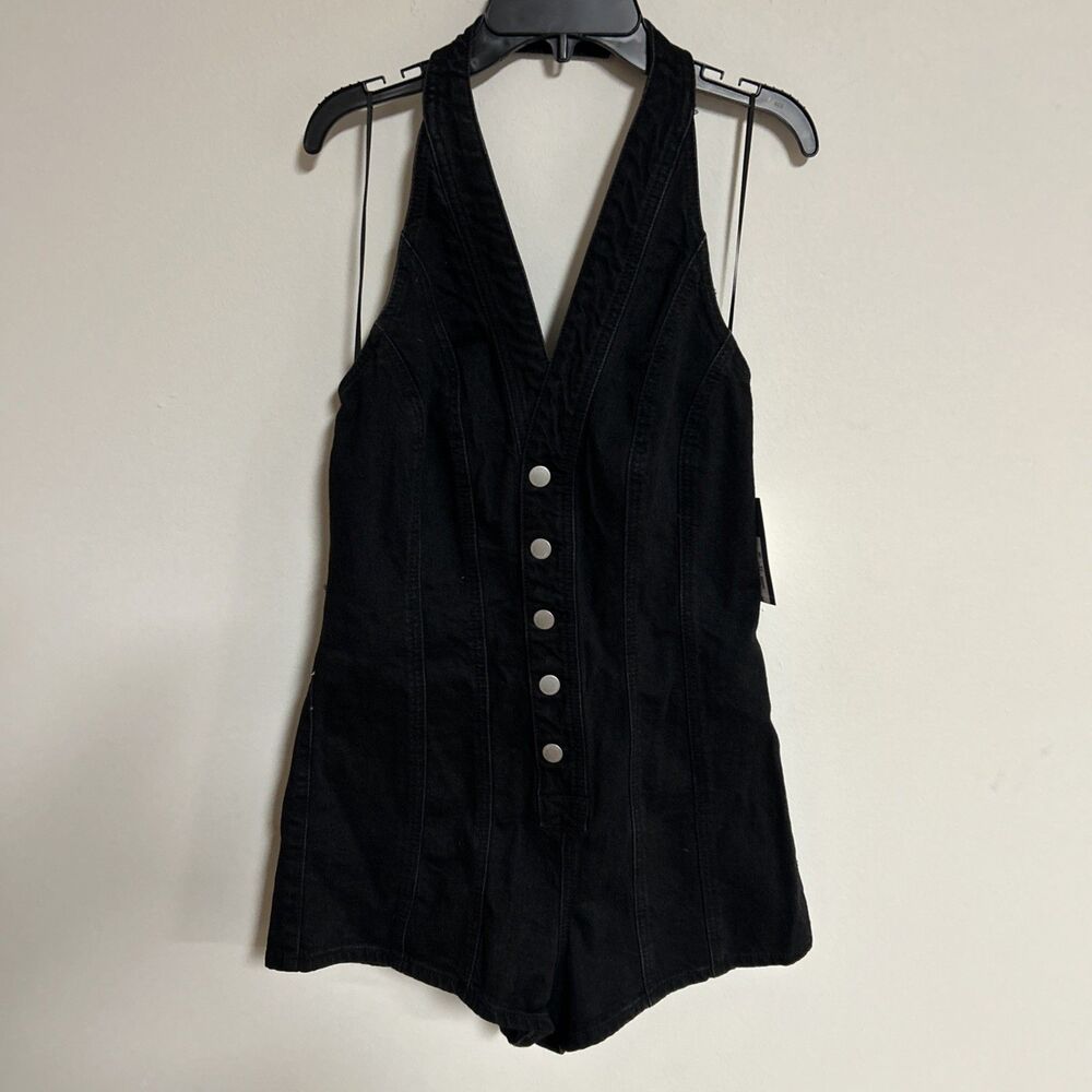 Universal Thread Goods Co. Black Denim Halter Romper Size 4 Button Front NWT